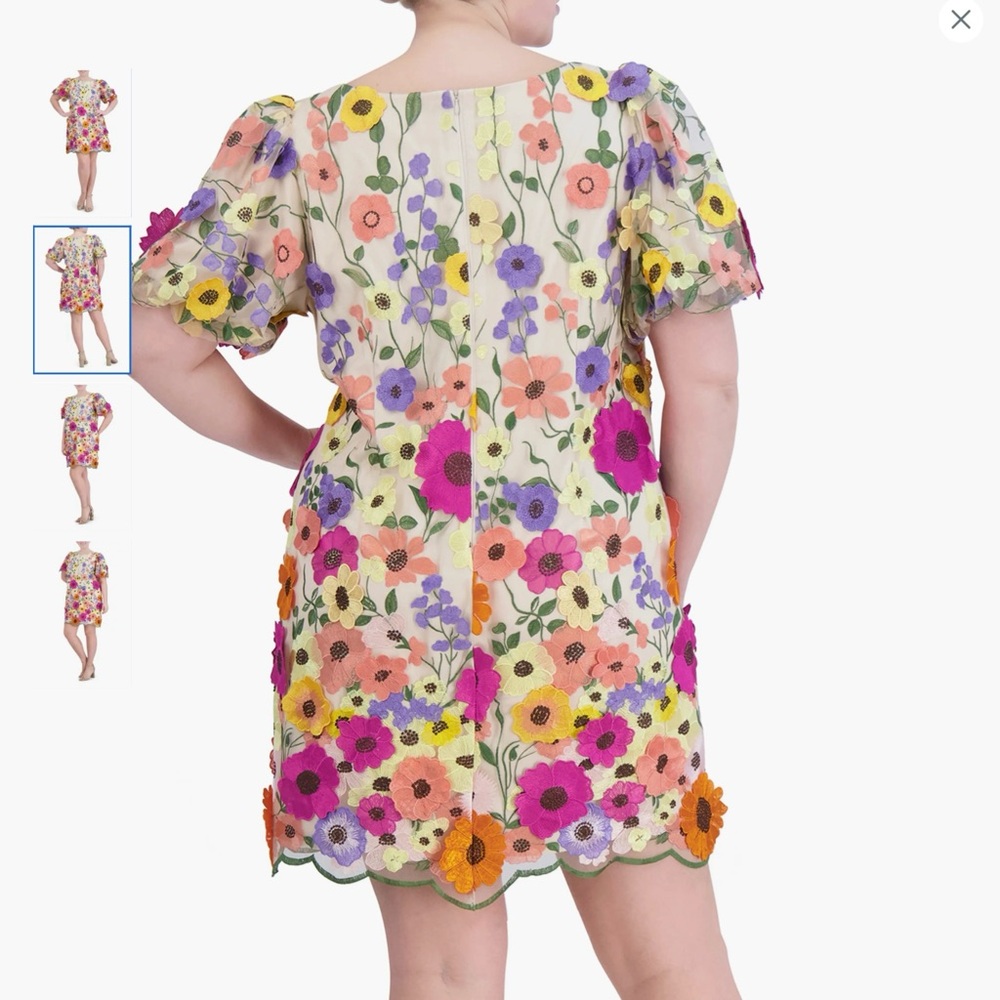 NWT Eliza J 3D Embroidered Floral Mesh Puff Sleeve Sheath Dress Plus Size 22W - Picture 2 of 16